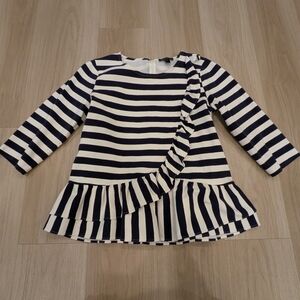 J Crew Blue And White Striped Ruffle Blouse Size S
